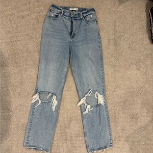 Abercrombie & Fitch Mid Rise 90 Distressed Straight Leg Long Length